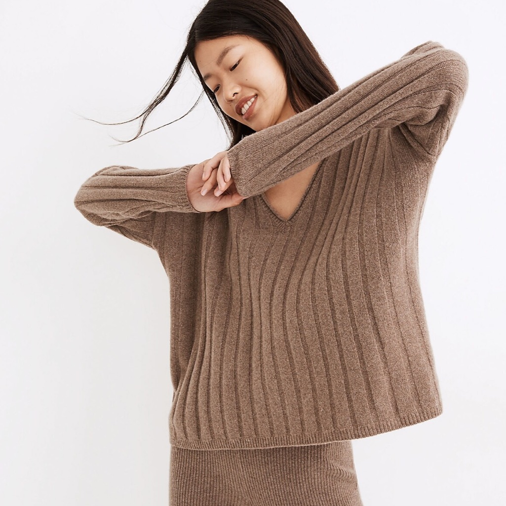 *New* Madewell (Re)Sourced Cashmere Stitched Rib V Neck Sweater